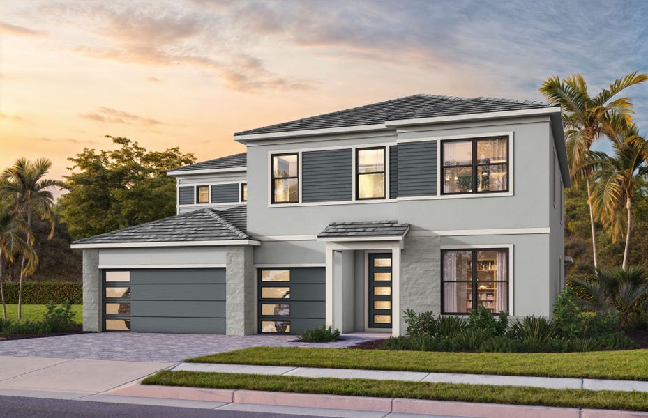 Front exterior of a new home in Amara, Lake Worth, FL, highlighting curb appeal (Image 19). Front exterior of a new home in Amara, Lake Worth, FL, highlighting curb appeal (Image 19).