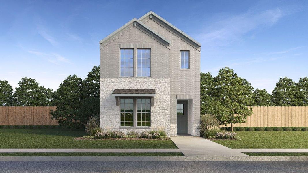 Front exterior of a new home in Waterbend, Euless, TX, highlighting curb appeal (Image 1). Front exterior of a new home in Waterbend, Euless, TX, highlighting curb appeal (Image 1).