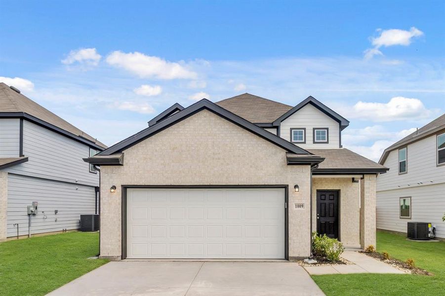 Front exterior of a new home in Retreat at Fossil Creek, Fort Worth, TX, highlighting curb appeal (Image 1).