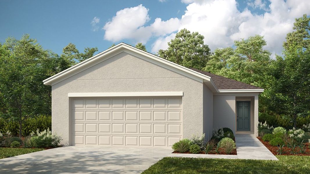 Front exterior of a new home in Firethorn, Parrish, FL, highlighting curb appeal (Image 16).