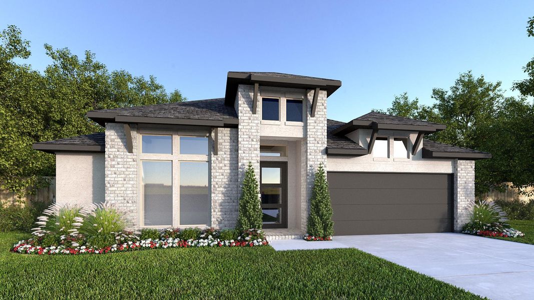 Front exterior of a new home in Sienna, Missouri City, TX, highlighting curb appeal (Image 1). Front exterior of a new home in Sienna, Missouri City, TX, highlighting curb appeal (Image 1).
