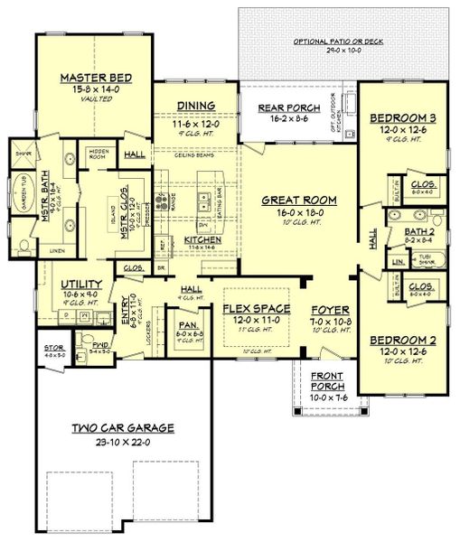 This floor plan will be modified to add 4 extra feet to the width of the Primary bedroom, allowing for a sitting area. This floor plan will be modified to add 4 extra feet to the width of the Primary bedroom, allowing for a sitting area.