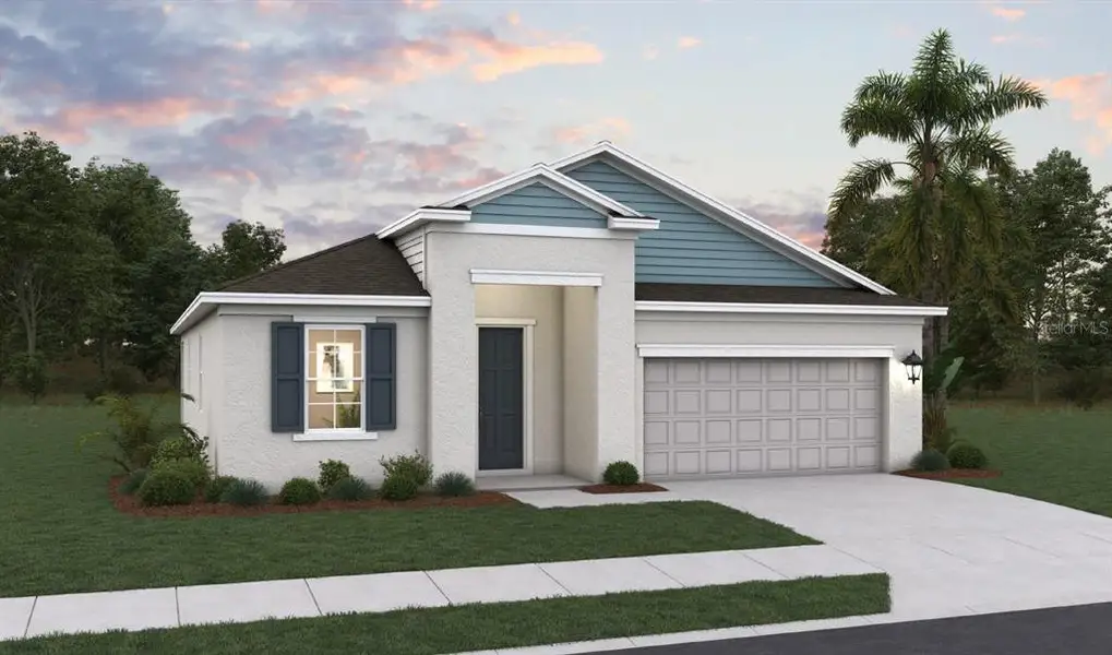 Front exterior of a new home in Creekside Run at Babcock Ranch, Punta Gorda, FL, highlighting curb appeal (Image 1). Front exterior of a new home in Creekside Run at Babcock Ranch, Punta Gorda, FL, highlighting curb appeal (Image 1).