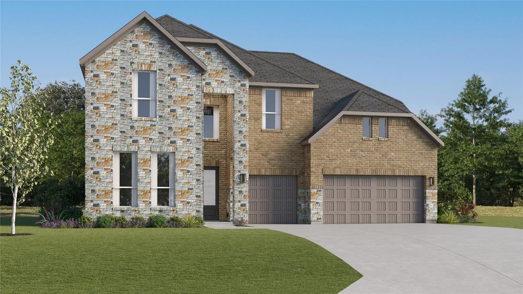 Front exterior of a new home in Lively Ranch, Georgetown, TX, highlighting curb appeal (Image 19). Front exterior of a new home in Lively Ranch, Georgetown, TX, highlighting curb appeal (Image 19).
