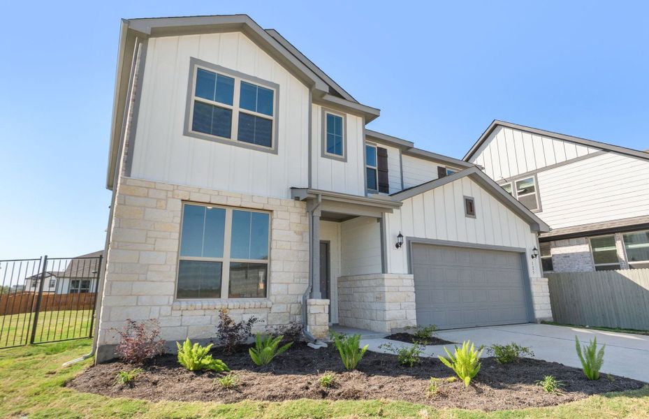 Exterior details and patio area of a home in Saddleback at Santa Rita Ranch, Liberty Hill (Image 3). Exterior details and patio area of a home in Saddleback at Santa Rita Ranch, Liberty Hill (Image 3).