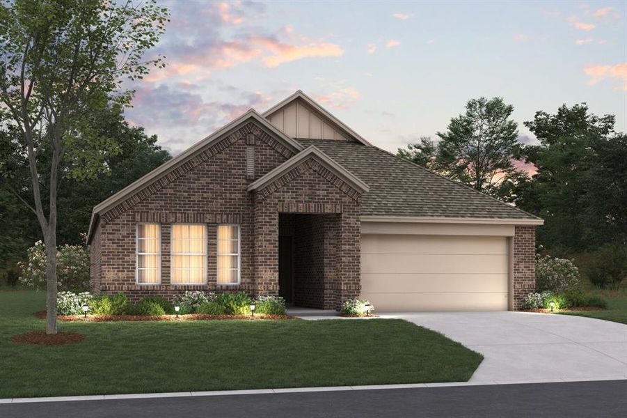 Front exterior of a new home in Sagebrook, Argyle, TX, highlighting curb appeal (Image 1). Front exterior of a new home in Sagebrook, Argyle, TX, highlighting curb appeal (Image 1).