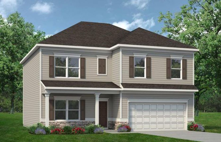 Front exterior of a new home in Saddle Ridge, Calhoun, GA, highlighting curb appeal (Image 1). Front exterior of a new home in Saddle Ridge, Calhoun, GA, highlighting curb appeal (Image 1).