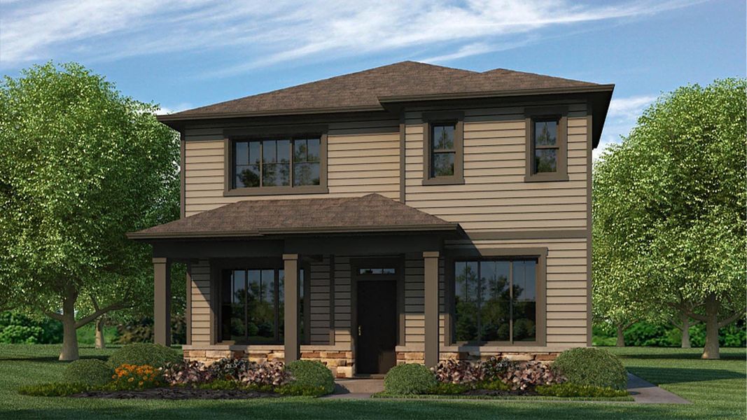 Representative exterior photo of a completed home built from the Elbert by D.R. Horton in Horizon Uptown, Aurora, CO (Image 2). Representative exterior photo of a completed home built from the Elbert by D.R. Horton in Horizon Uptown, Aurora, CO (Image 2).