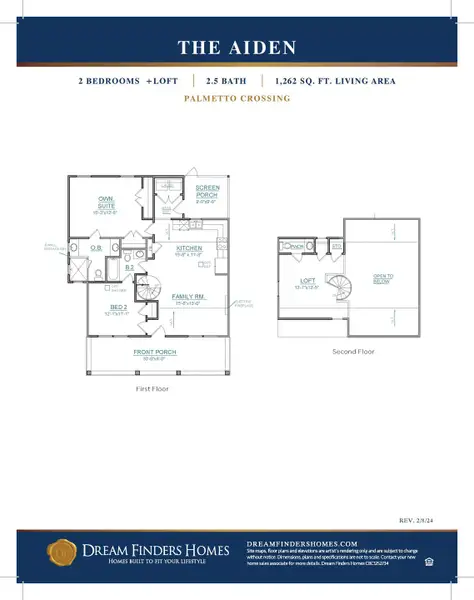 2D floor plan layout for the Aiden - Single Family Homes by Dream Finders Homes in Palmetto Crossing, Greenwood, SC (Image 3).