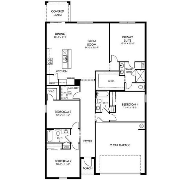 2D floor plan layout of this home in Hampton Park - Classic Series, Vero Beach, FL (Image 3).