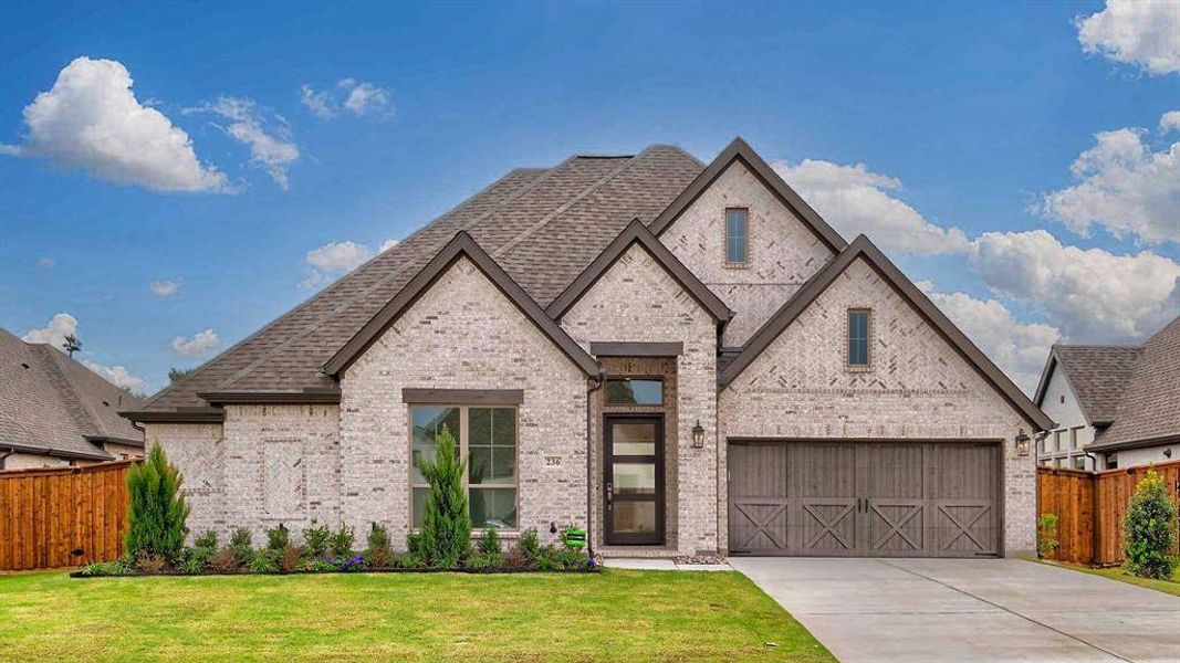 Front exterior of a new home in Myrtle Creek 71', Waxahachie, TX, highlighting curb appeal (Image 1).
