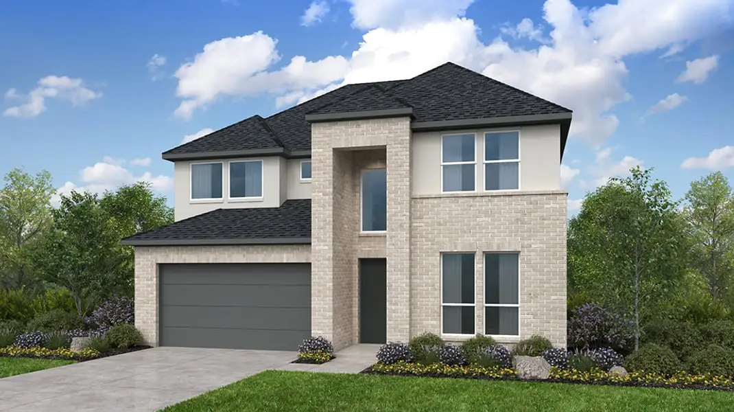 Representative exterior photo of a completed home built from the Riley by Taylor Morrison in Blue Creek Trails, Richmond, TX (Image 3). Representative exterior photo of a completed home built from the Riley by Taylor Morrison in Blue Creek Trails, Richmond, TX (Image 3).