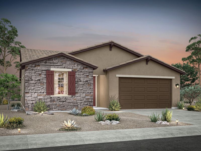 Representative exterior photo of a completed home built from the Flagstaff by William Ryan Homes in Alta Vida at Westpark, Buckeye, AZ (Image 2). Representative exterior photo of a completed home built from the Flagstaff by William Ryan Homes in Alta Vida at Westpark, Buckeye, AZ (Image 2).