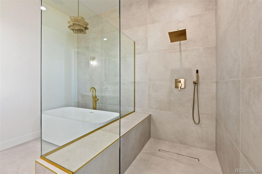 Free standing tub and 72" shower