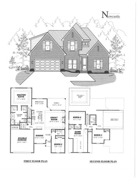 2D floor plan layout for the Newcastle by Grant Homes LLC in Valleybrook, Oakland, TN (Image 4).