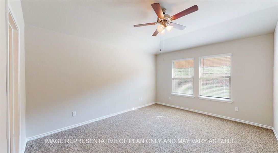Spare room featuring carpet floors, baseboards, and ceiling fan Spare room featuring carpet floors, baseboards, and ceiling fan