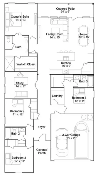 2D floor plan layout of this home in Windrose Green, Angleton, TX (Image 2). 2D floor plan layout of this home in Windrose Green, Angleton, TX (Image 2).
