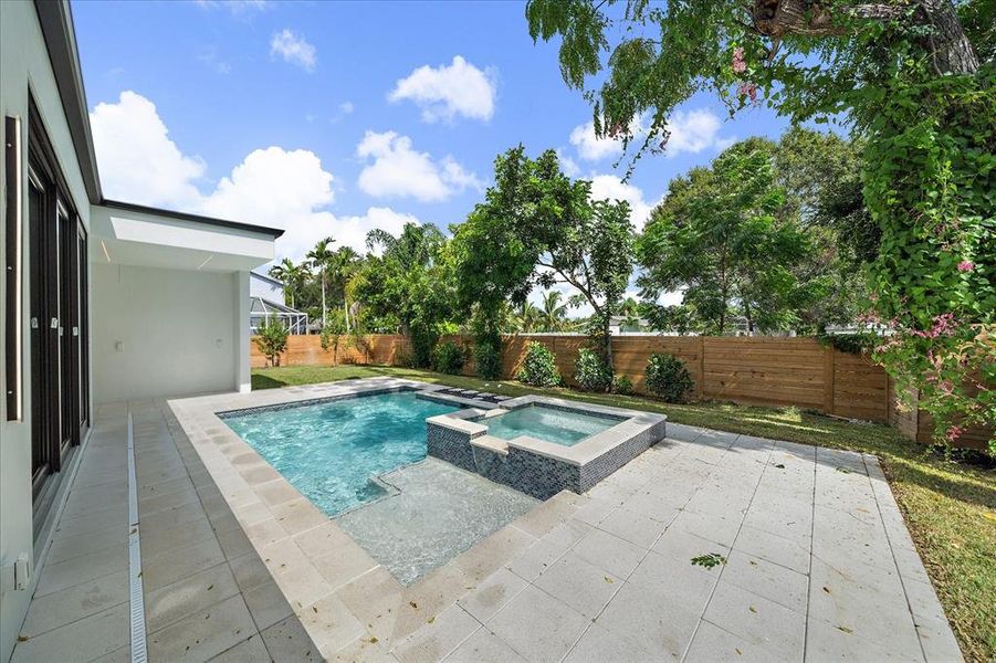 GREAT HEATED pool, spa, sun shelf and water feature