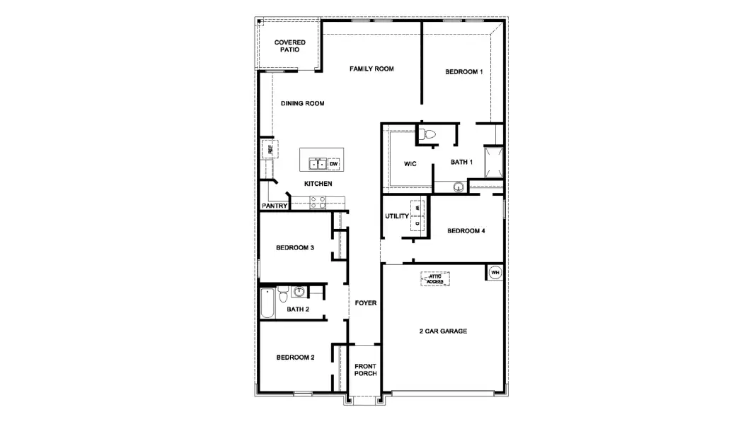 2D floor plan layout for the Texas Cali by D.R. Horton in Wildwood Estates, Nolanville, TX (Image 3).