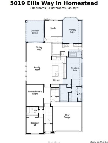 2D floor plan layout of this home in Homestead, Schertz, TX (Image 2).