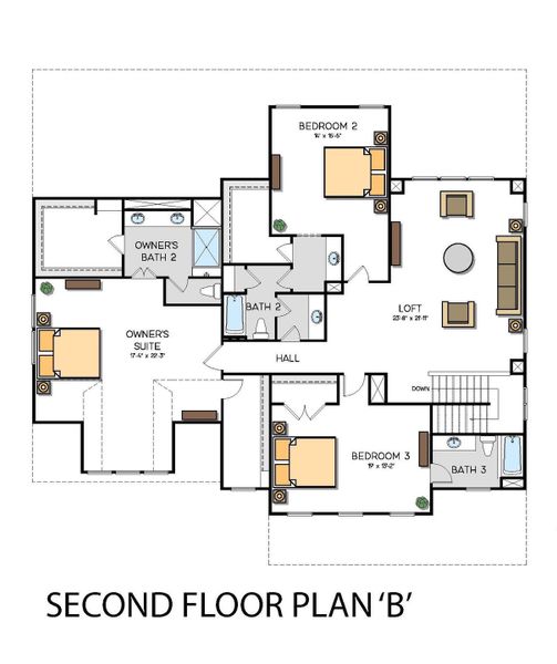 2D floor plan layout for the Princeton by Greybrook Homes in Harbor Watch, Statesville, NC (Image 38).