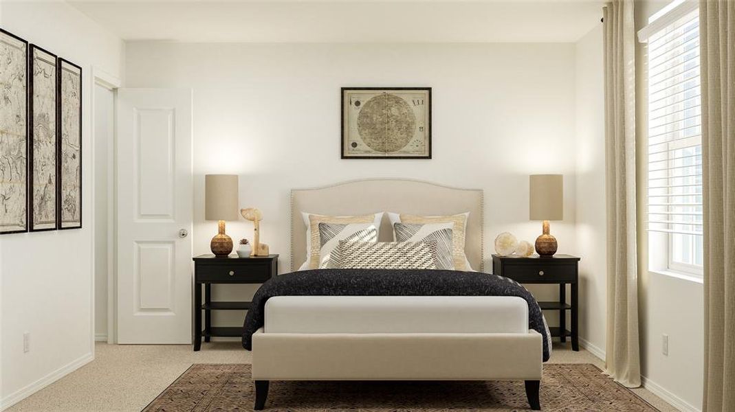 Bedroom with baseboards and carpet flooring Bedroom with baseboards and carpet flooring