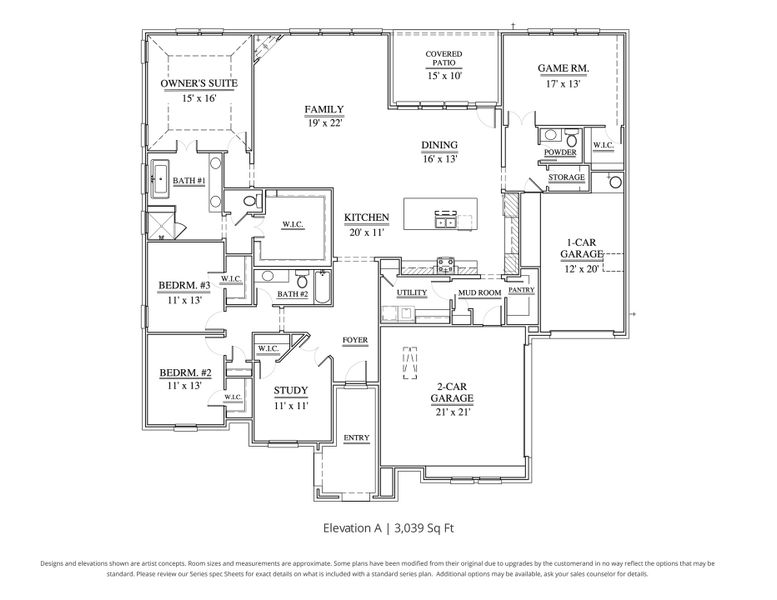 2D floor plan layout for the Caleb by Our Country Homes in Highland Oaks, Boyd, TX (Image 3). 2D floor plan layout for the Caleb by Our Country Homes in Highland Oaks, Boyd, TX (Image 3).