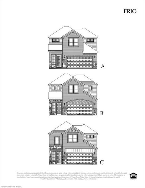 Exterior rendering of this home design in Villas at Long Branch, Rowlett, TX (Image 1).
