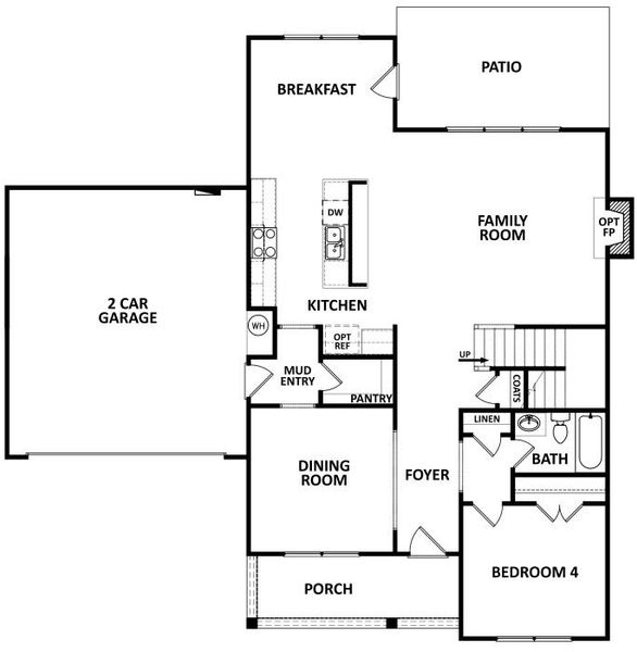 2D floor plan layout for the (GA)The Jefferson | Front Entry by Reliant Homes in Harmony Farms, Eatonton, GA (Image 3).