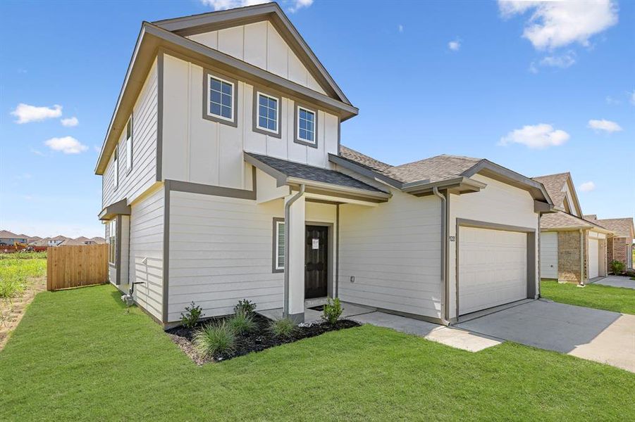 Front exterior of a new home in Rocky Creek Crossing, Fort Worth, TX, highlighting curb appeal (Image 2).