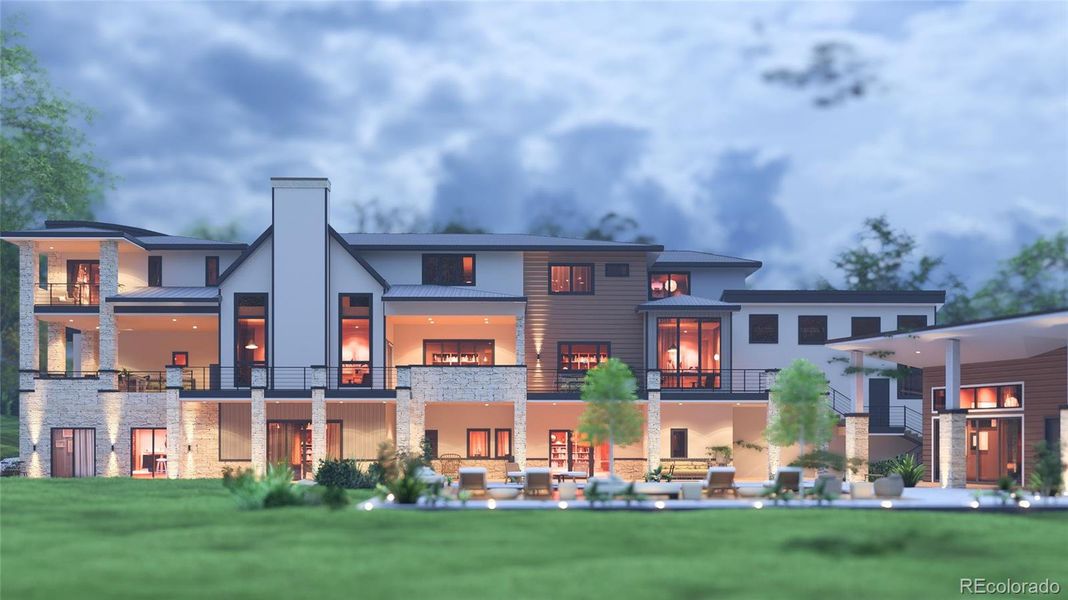 Rendering of stunning new custom estate showcasing resort style living, expertly crafted by Flatiron Development & Custom Homes.