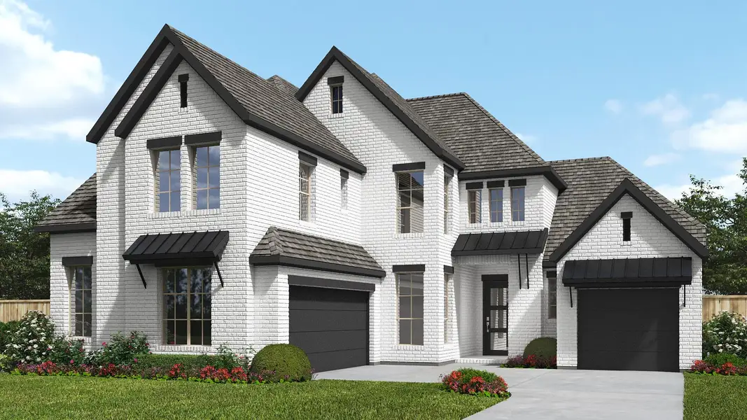 Front exterior of a new home in Lakes of Cane Island, Katy, TX, highlighting curb appeal (Image 1). Front exterior of a new home in Lakes of Cane Island, Katy, TX, highlighting curb appeal (Image 1).