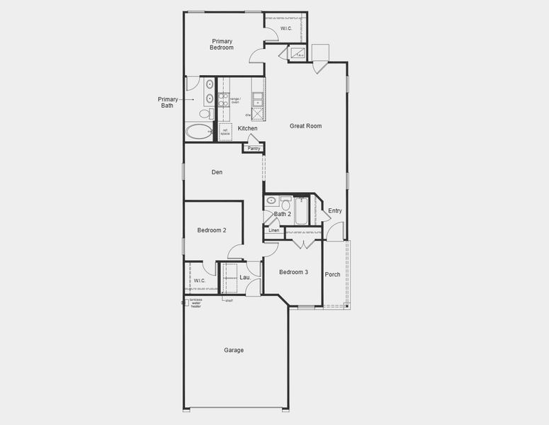 2D floor plan layout for the 1360 Modeled by KB Home in Sagecrest Trails, Conroe, TX (Image 3).
