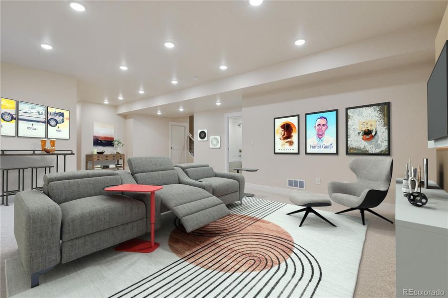 The finished basement provides a generous family room
