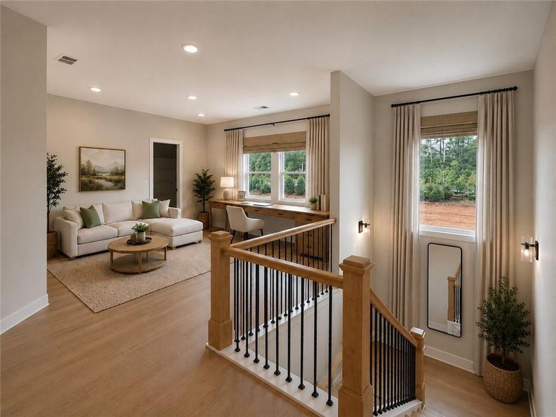 Furnished interior view inside a new home in The Tillery, Marietta (Image 11). Furnished interior view inside a new home in The Tillery, Marietta (Image 11).