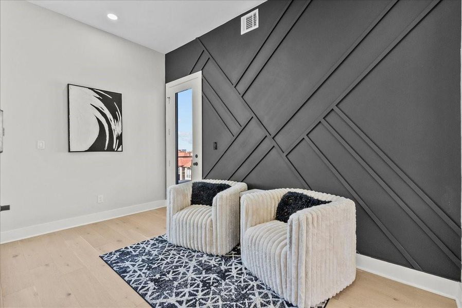 Detailed accent wall in hallway!