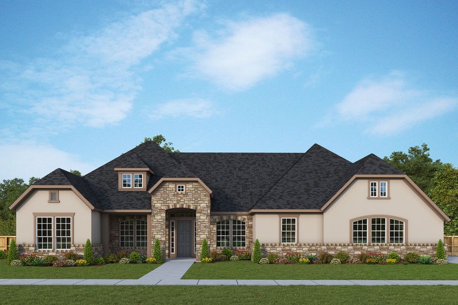 Representative exterior photo of a completed home built from the The Fredericksburg by David Weekley Homes in Megans Landing – Half-Acre Homesites, Castroville, TX (Image 2). Representative exterior photo of a completed home built from the The Fredericksburg by David Weekley Homes in Megans Landing – Half-Acre Homesites, Castroville, TX (Image 2).