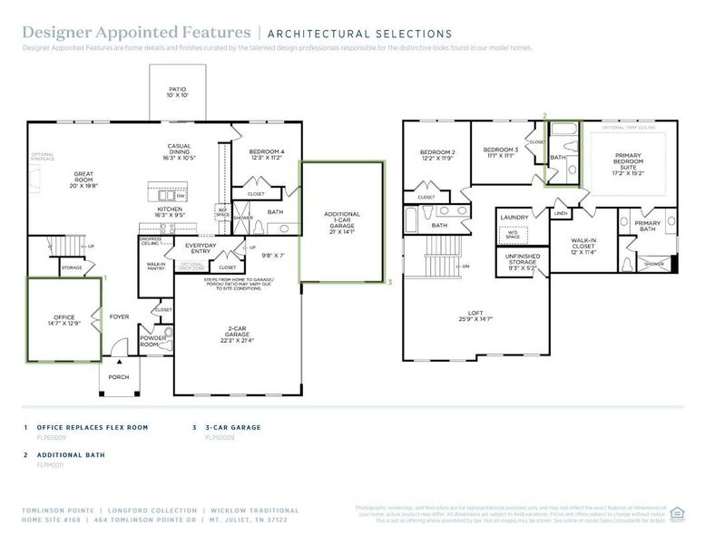 2D floor plan layout of this home in Tomlinson Pointe - Longford Collection, Mount Juliet, TN (Image 4).