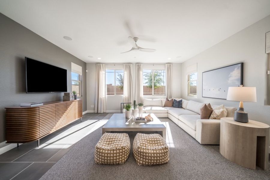 Furnished interior view inside a new home in Hawes Crossing, Mesa (Image 3). Furnished interior view inside a new home in Hawes Crossing, Mesa (Image 3).