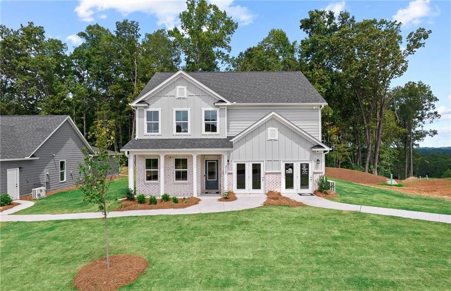 Front exterior of a new home in Watermist at Mirror Lake, Villa Rica, GA, highlighting curb appeal (Image 26).