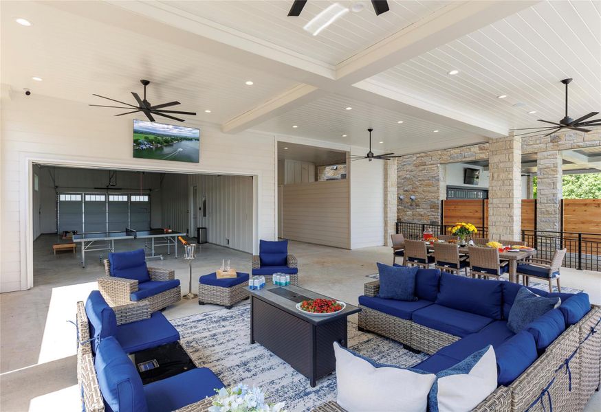 Outdoor living space to watch the game or play some ping pong or corn hole. Outdoor living space to watch the game or play some ping pong or corn hole.