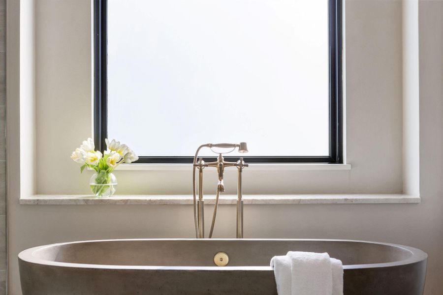 Native Trails Stone Soaking Tub with Privacy Glass that can be turned on by switch!