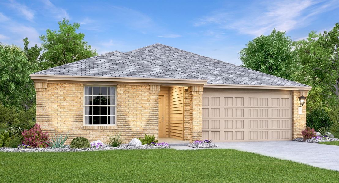 Front exterior of a new home in Plum Creek North: Highlands Collection, Kyle, TX, highlighting curb appeal (Image 2).