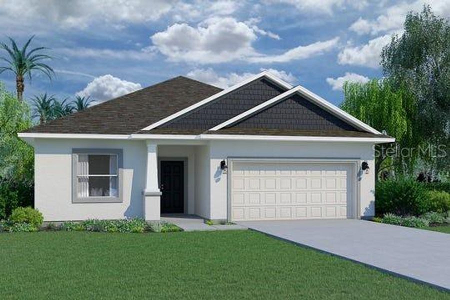 Front exterior of a new home in Eden Hills, Lake Alfred, FL, highlighting curb appeal (Image 1). Front exterior of a new home in Eden Hills, Lake Alfred, FL, highlighting curb appeal (Image 1).