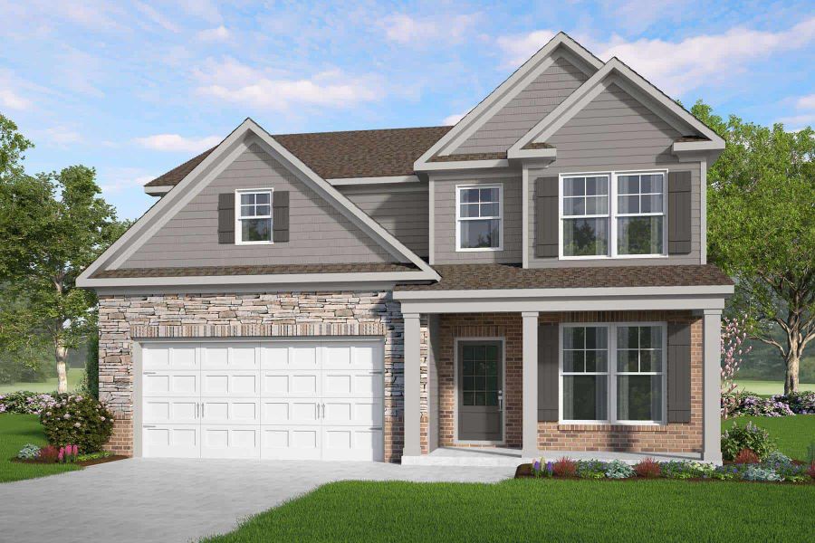 Representative exterior photo of a completed home built from the Heron Cottage by McKinley Homes in Stratford Square, Lawrenceville, GA (Image 2). Representative exterior photo of a completed home built from the Heron Cottage by McKinley Homes in Stratford Square, Lawrenceville, GA (Image 2).