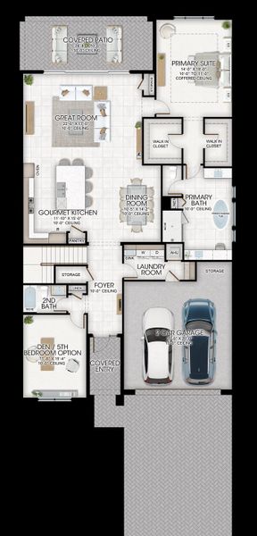 2D floor plan layout for the Pegasus by GL Homes in Apex at Avenir, Palm Beach Gardens, FL (Image 3).