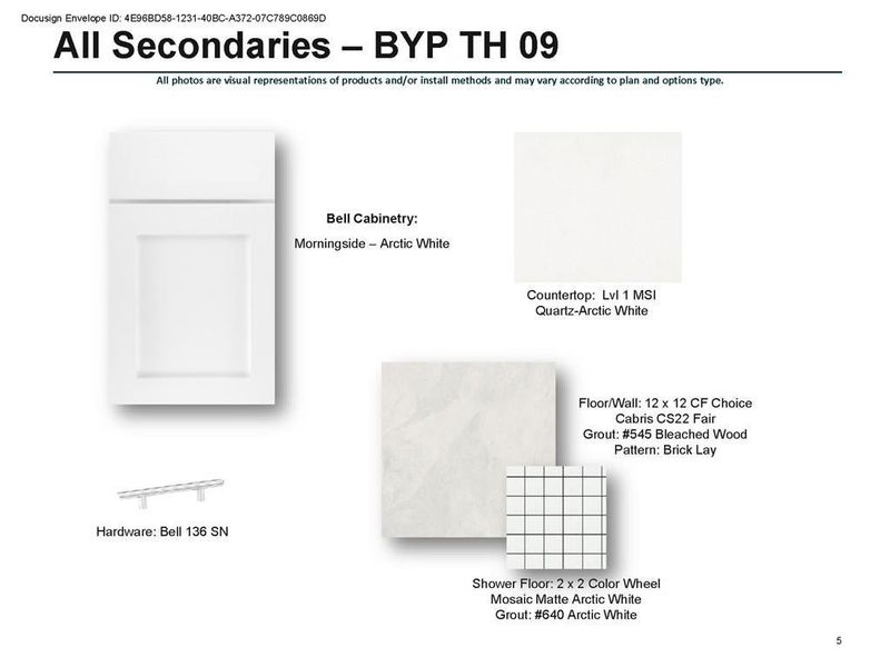 Design selections for Secondary bathrooms.