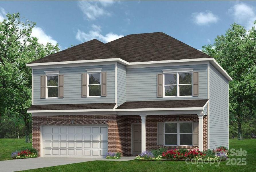 Front exterior of a new home in Cedar Meadows, Monroe, NC, highlighting curb appeal (Image 1).