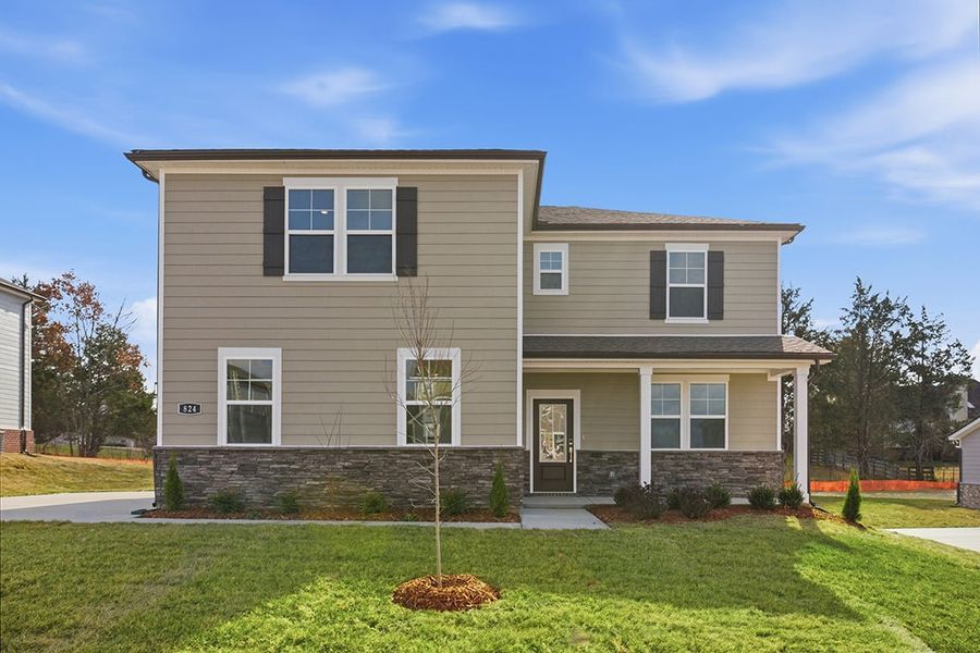 Front exterior of a new home in Averitt Landing, Lebanon, TN, highlighting curb appeal (Image 1). Front exterior of a new home in Averitt Landing, Lebanon, TN, highlighting curb appeal (Image 1).