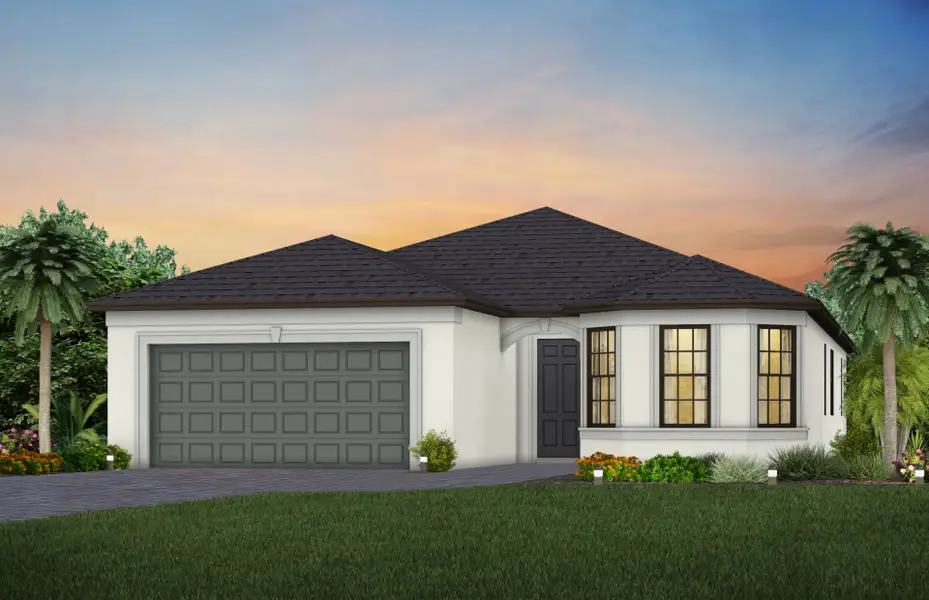 Front exterior of a new home in The Strand at Cedar Grove, North Port, FL, highlighting curb appeal (Image 2). Front exterior of a new home in The Strand at Cedar Grove, North Port, FL, highlighting curb appeal (Image 2).